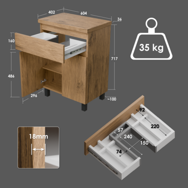 Komoda łazienkowa Ariza 60 dąb pod Umywalkę loft czarne nóżki
