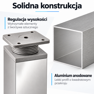 Nóżki meblowe regulowane aluminiowe 100 mm 40x40 chrom połysk stopka 4 szt.