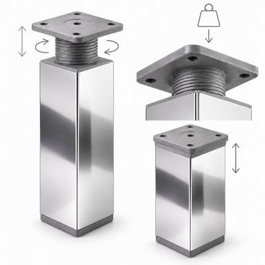 Nóżki meblowe regulowane aluminiowe 100 mm 40x40 chrom połysk stopka 4 szt.