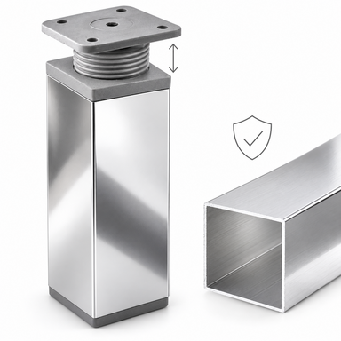 Nóżki meblowe regulowane aluminiowe 100 mm 40x40 chrom połysk stopka 4 szt.