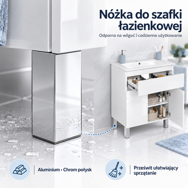 Nóżki meblowe regulowane aluminiowe 100 mm 40x40 chrom połysk stopka 4 szt.
