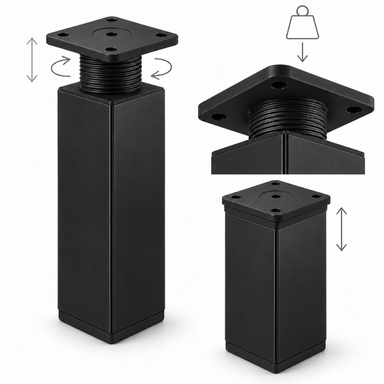 Nóżki meblowe regulowane aluminiowe 100 mm 40x40 czarny mat stopka 4 szt.