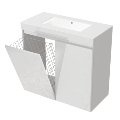 Szafka do łazienki z umywalką biała MDF Ribera 80 kosz na pranie 3 półki