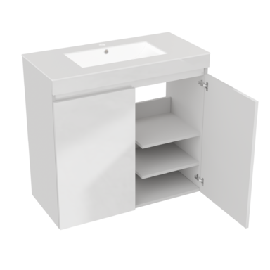 Szafka do łazienki z umywalką biała MDF Ribera 80 kosz na pranie 3 półki