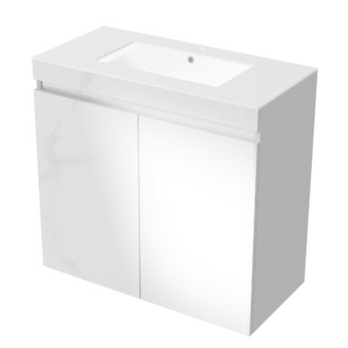 Szafka do łazienki z umywalką biała MDF Ribera 80 kosz na pranie 3 półki