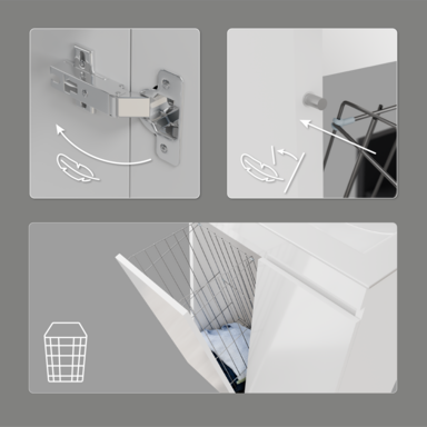 Szafka do łazienki z umywalką biała MDF Ribera 80 kosz na pranie 3 półki