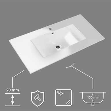 Szafka do łazienki z umywalką biała MDF Ribera 80 kosz na pranie 3 półki