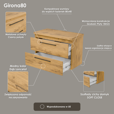 Szafka łazienkowa 80x40 cm pod Umywalkę Dąb Lancelot