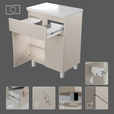 Szafka łazienkowa Ariza 60 Kaszmir Mat z Blatem Zestaw Szuflada