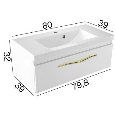 Szafka łazienkowa biała z umywalką i złotym uchwytem Merida 80