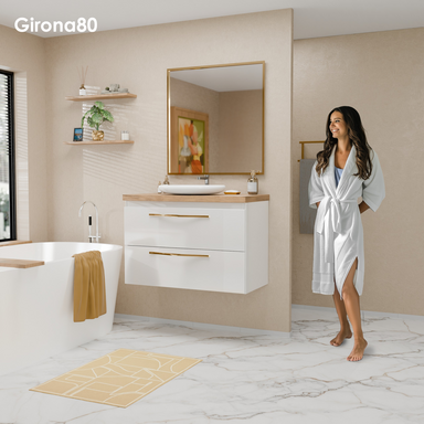Szafka łazienkowa biały lakier z blatem dębowym Girona 80