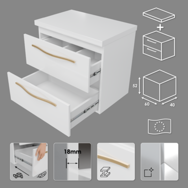 Szafka łazienkowa Girona 60 biały lakier blat biały złote uchwyty