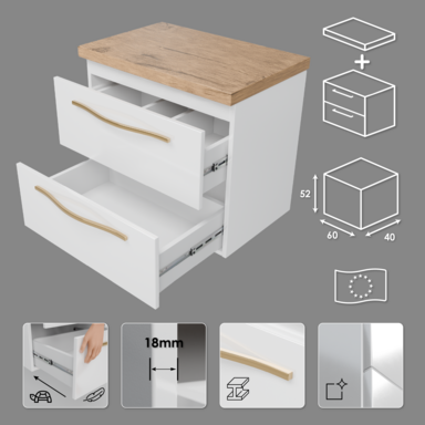 Szafka łazienkowa Girona 60 biały lakier blat dębowy złote uchwyty