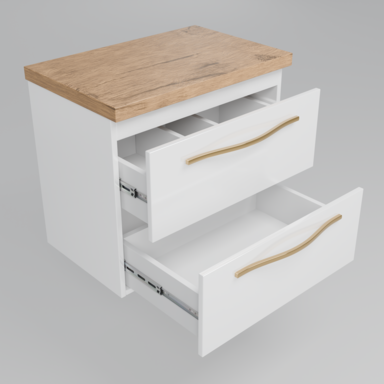 Szafka łazienkowa Girona 60 biały lakier blat dębowy złote uchwyty