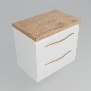 Szafka łazienkowa Girona 60 biały lakier blat dębowy złote uchwyty