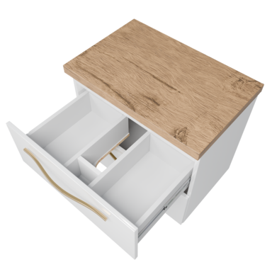 Szafka łazienkowa Girona 60 biały lakier blat dębowy złote uchwyty