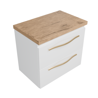 Szafka łazienkowa Girona 60 biały lakier blat dębowy złote uchwyty