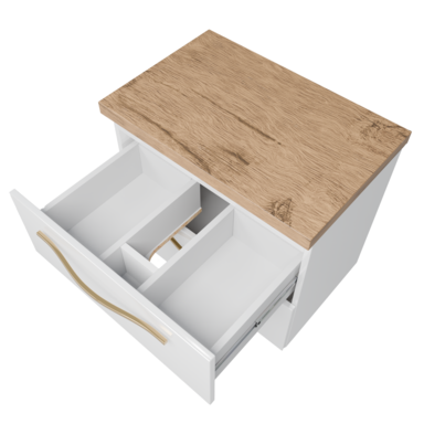 Szafka łazienkowa Girona 60 biały lakier blat dębowy złote uchwyty