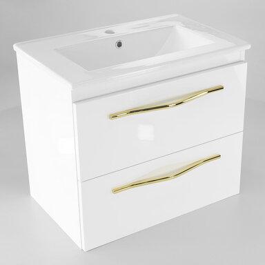 Szafka łazienkowa Girona 60 biały lakier, ceramiczna umywalka, złoty uchwyt