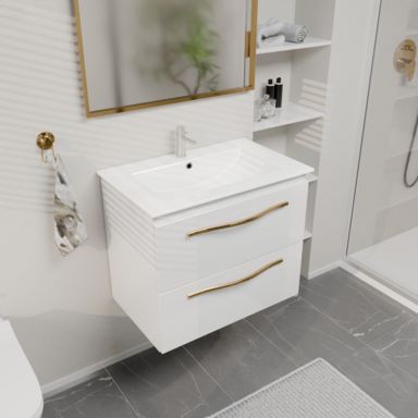 Szafka łazienkowa Girona 60 biały lakier ceramiczna umywalka złoty uchwyt