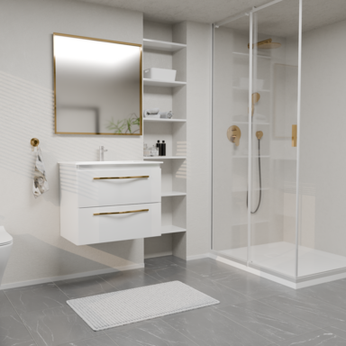 Szafka łazienkowa Girona 60 biały lakier ceramiczna umywalka złoty uchwyt