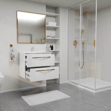 Szafka łazienkowa Girona 60 biały lakier ceramiczna umywalka złoty uchwyt