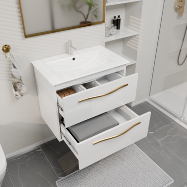 Szafka łazienkowa Girona 60 biały lakier ceramiczna umywalka złoty uchwyt