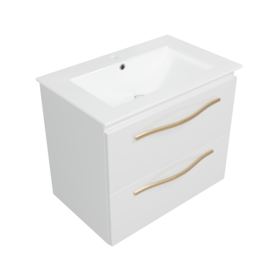 Szafka łazienkowa Girona 60 biały lakier ceramiczna umywalka złoty uchwyt