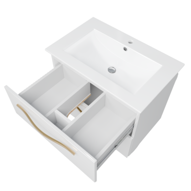 Szafka łazienkowa Girona 60 biały lakier ceramiczna umywalka złoty uchwyt