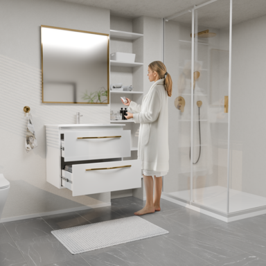 Szafka łazienkowa Girona 60 biały lakier ceramiczna umywalka złoty uchwyt