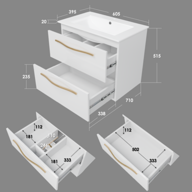 Szafka łazienkowa Girona 60 biały lakier ceramiczna umywalka złoty uchwyt
