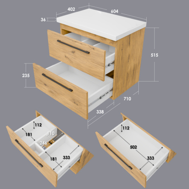 Szafka łazienkowa Girona 60 dąb lancelot, blat biały