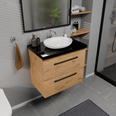 Szafka łazienkowa Girona 60 dąb lancelot, blat czarny