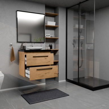 Szafka łazienkowa Girona 60 dąb lancelot, blat czarny