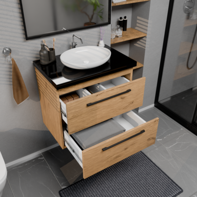 Szafka łazienkowa Girona 60 dąb lancelot, blat czarny