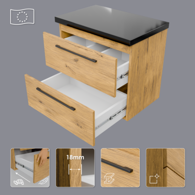 Szafka łazienkowa Girona 60 dąb lancelot, blat czarny