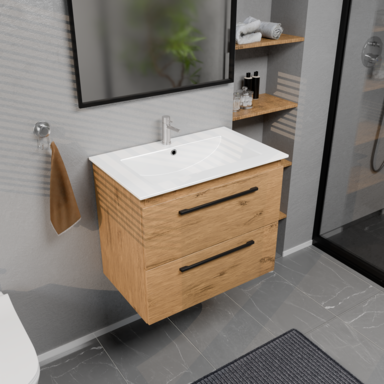 Szafka łazienkowa Girona 60 dąb lancelot, umywalka ceramiczna