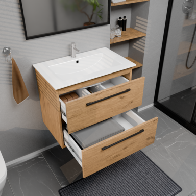 Szafka łazienkowa Girona 60 dąb lancelot, umywalka ceramiczna