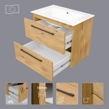 Szafka łazienkowa Girona 60 dąb lancelot, umywalka ceramiczna