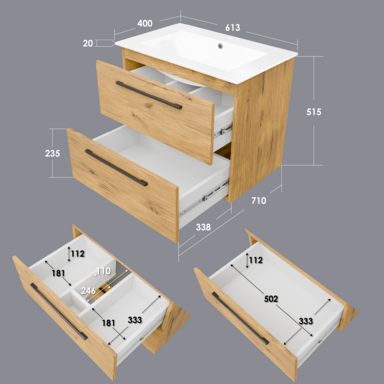 Szafka łazienkowa Girona 60 dąb lancelot, umywalka ceramiczna
