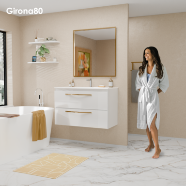 Szafka łazienkowa Girona 80 biały lakier z umywalką ceramiczną