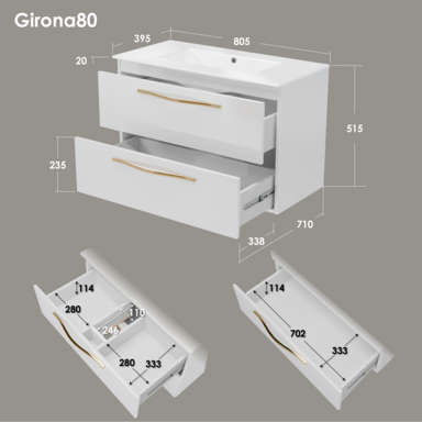 Szafka łazienkowa Girona 80 biały lakier z umywalką ceramiczną