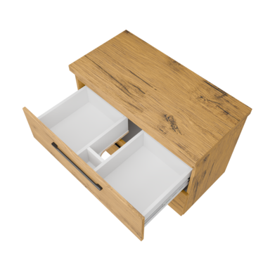 Szafka łazienkowa Girona 80 dąb lancelot z dębowym blatem czarne uchwyty