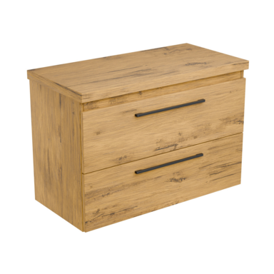 Szafka łazienkowa Girona 80 dąb lancelot z dębowym blatem czarne uchwyty