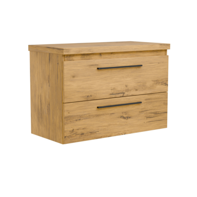 Szafka łazienkowa Girona 80 dąb lancelot z dębowym blatem czarne uchwyty