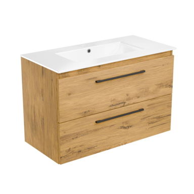 Szafka łazienkowa Girona 80 dąb lancelot z umywalką ceramiczną