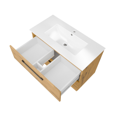 Szafka łazienkowa Girona 80 dąb lancelot z umywalką ceramiczną