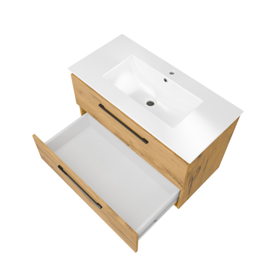 Szafka łazienkowa Girona 80 dąb lancelot z umywalką ceramiczną