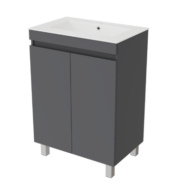 Szafka łazienkowa grafitowa z umywalką Ribera 60 kosz 3 półki