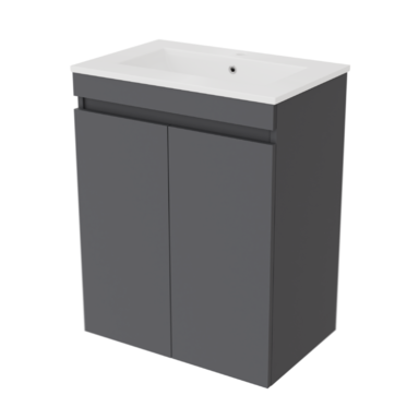 Szafka łazienkowa grafitowa z umywalką Ribera 60 kosz 3 półki